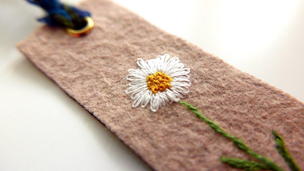 Hand-embroidered bookmark by Hikari Tanaka, Tokyo, Japan.