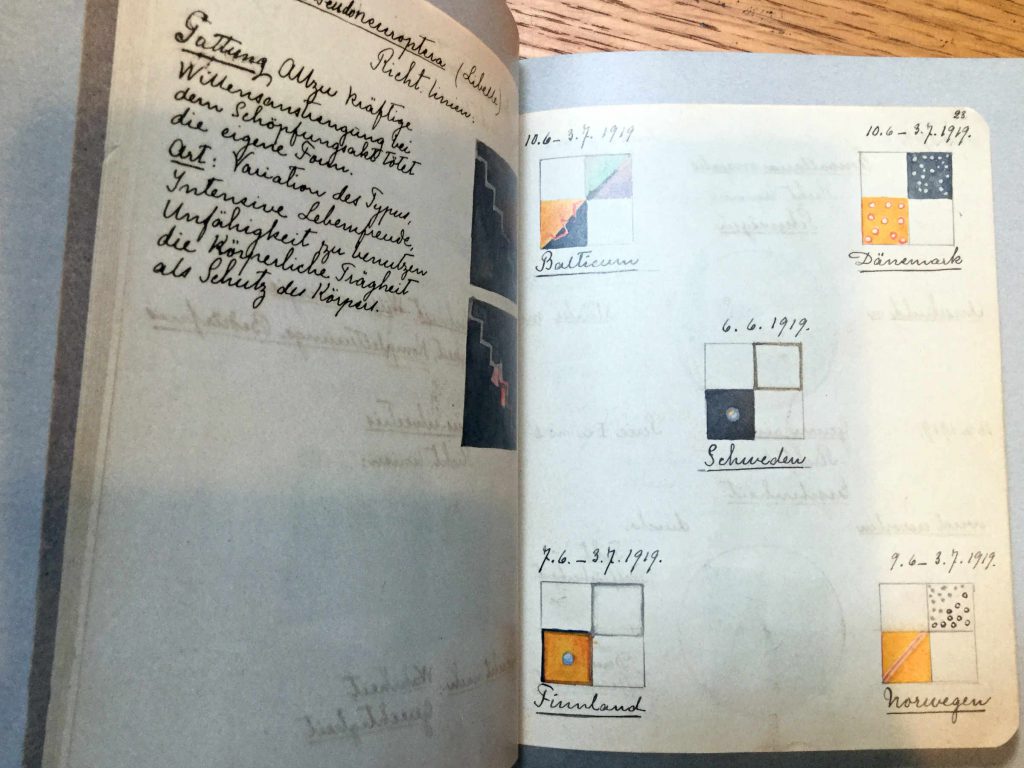 Hilma af Klint's studies of national symbols for Sweden, Finland, Norway, Denmark and the Baltic States. Photo: Anni Vartola