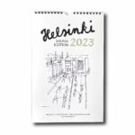 Cover of the Helsinki Sauna Edition 2023 calendar with a drawing of the Yrjönkatu swimming pool.