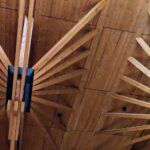 Wooden trusses supporting the wooden ceiling in the Säynätsalo Hall auditorium